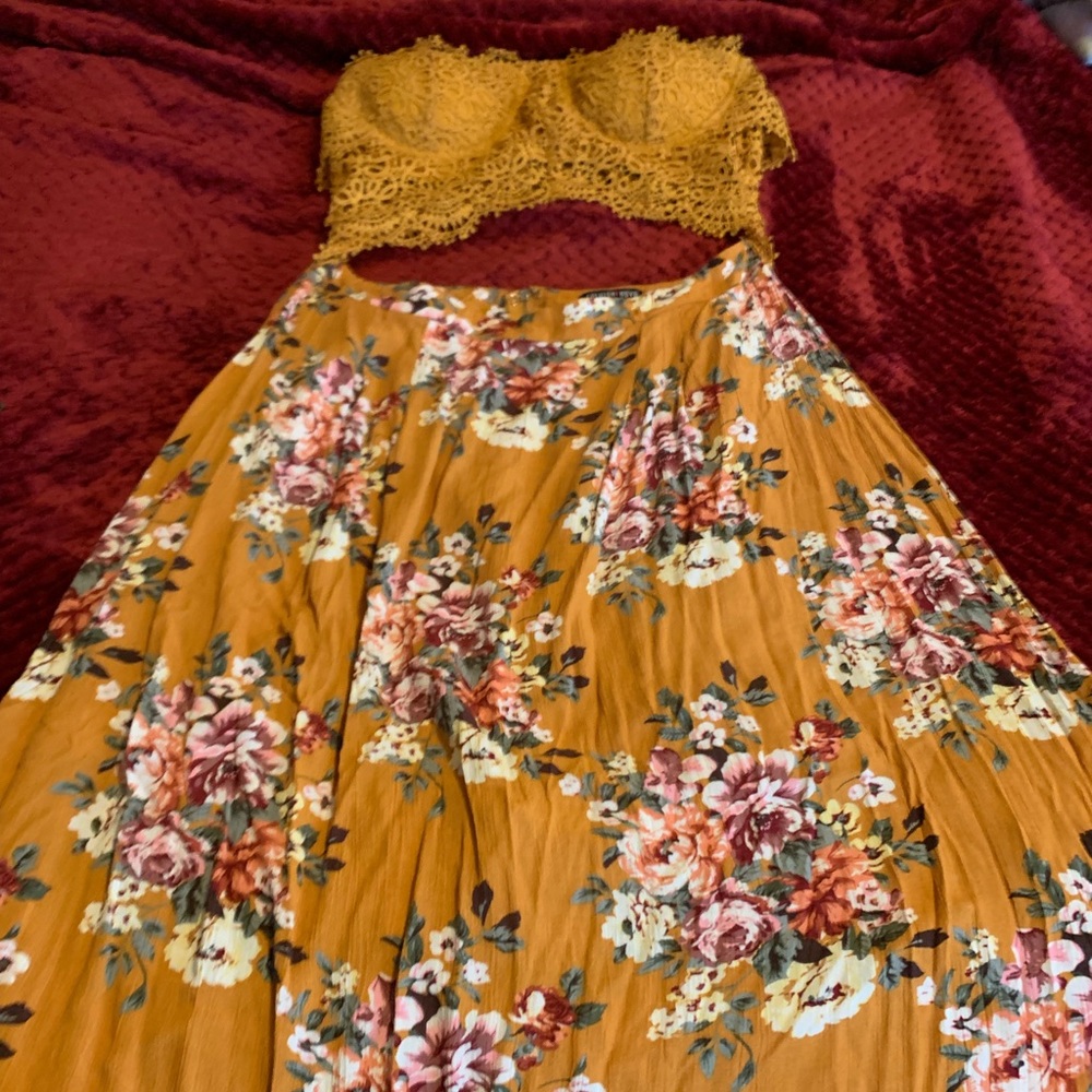 Mustard/Flower Print Fashion Nova Dress